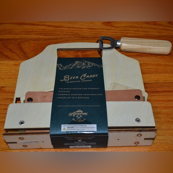 Foldable wooden beer caddy with bottle opener - NEW - Picture 7 of 11